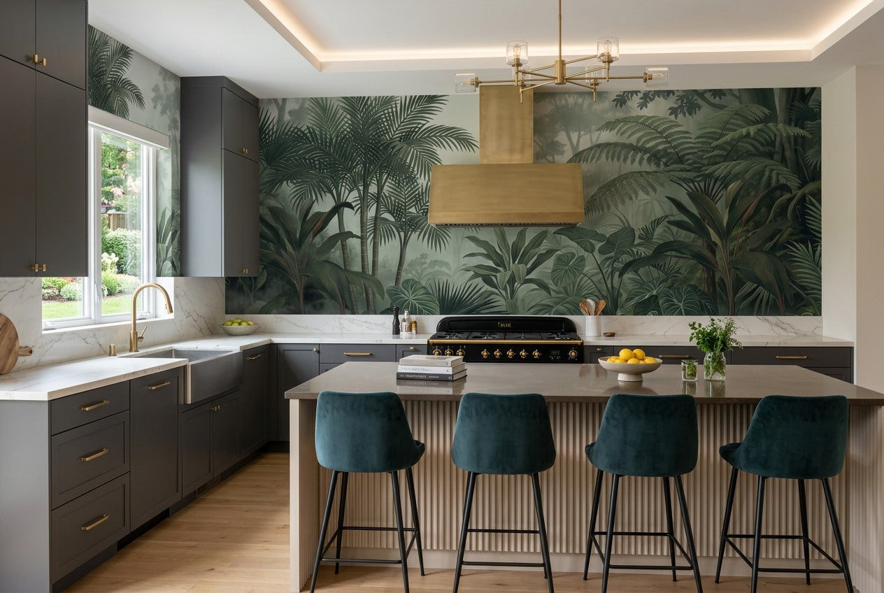 Atmospheric Misty Forest Wallpaper Mural interior scene