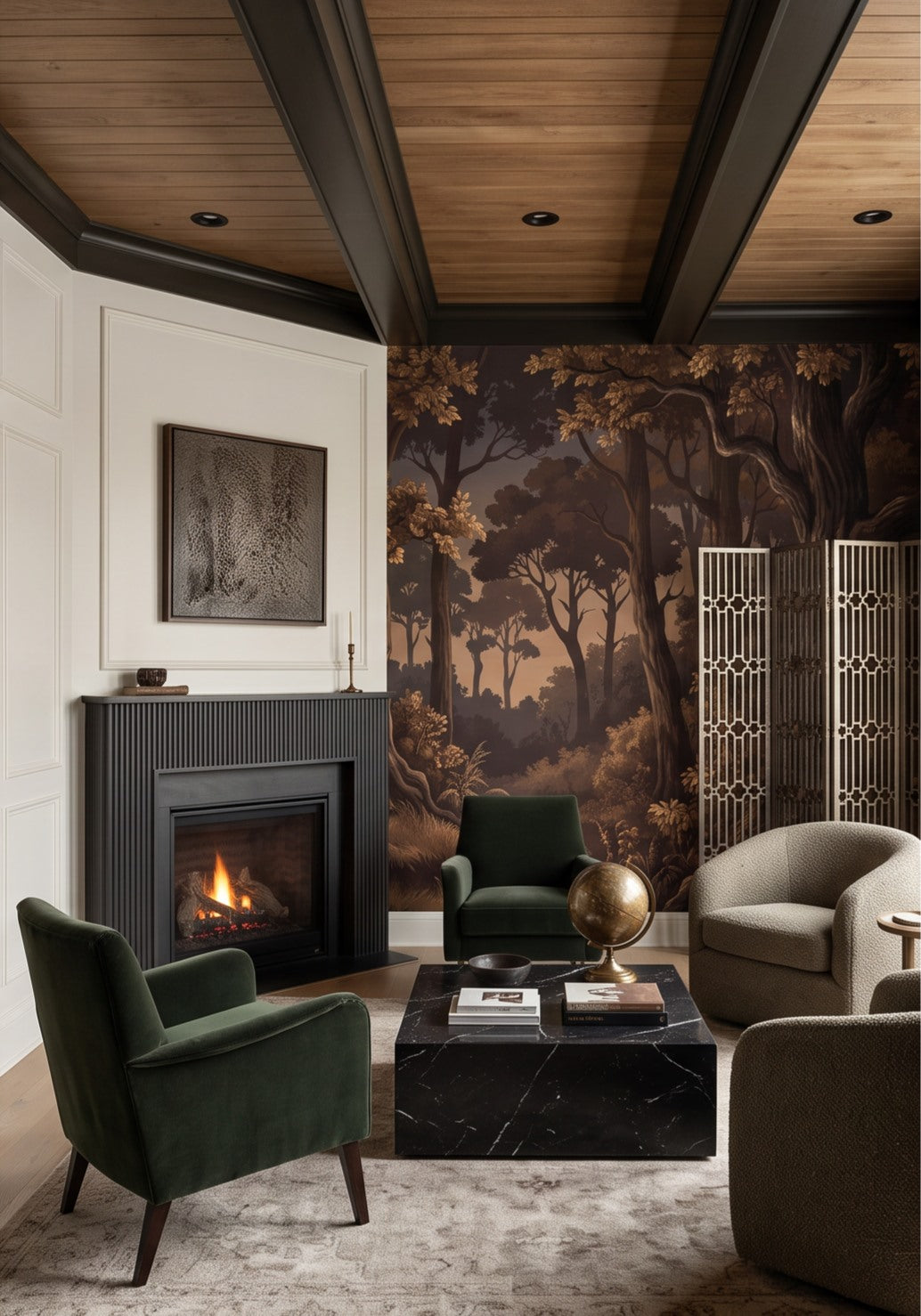 Moody Black Dark Forest Wallpaper Mural interior scene