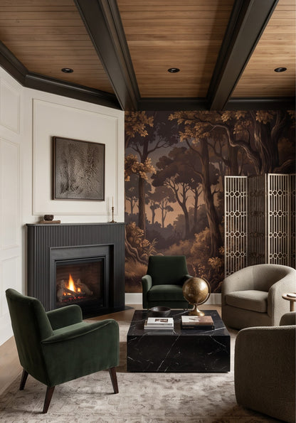 Moody Black Dark Forest Wallpaper Mural interior scene