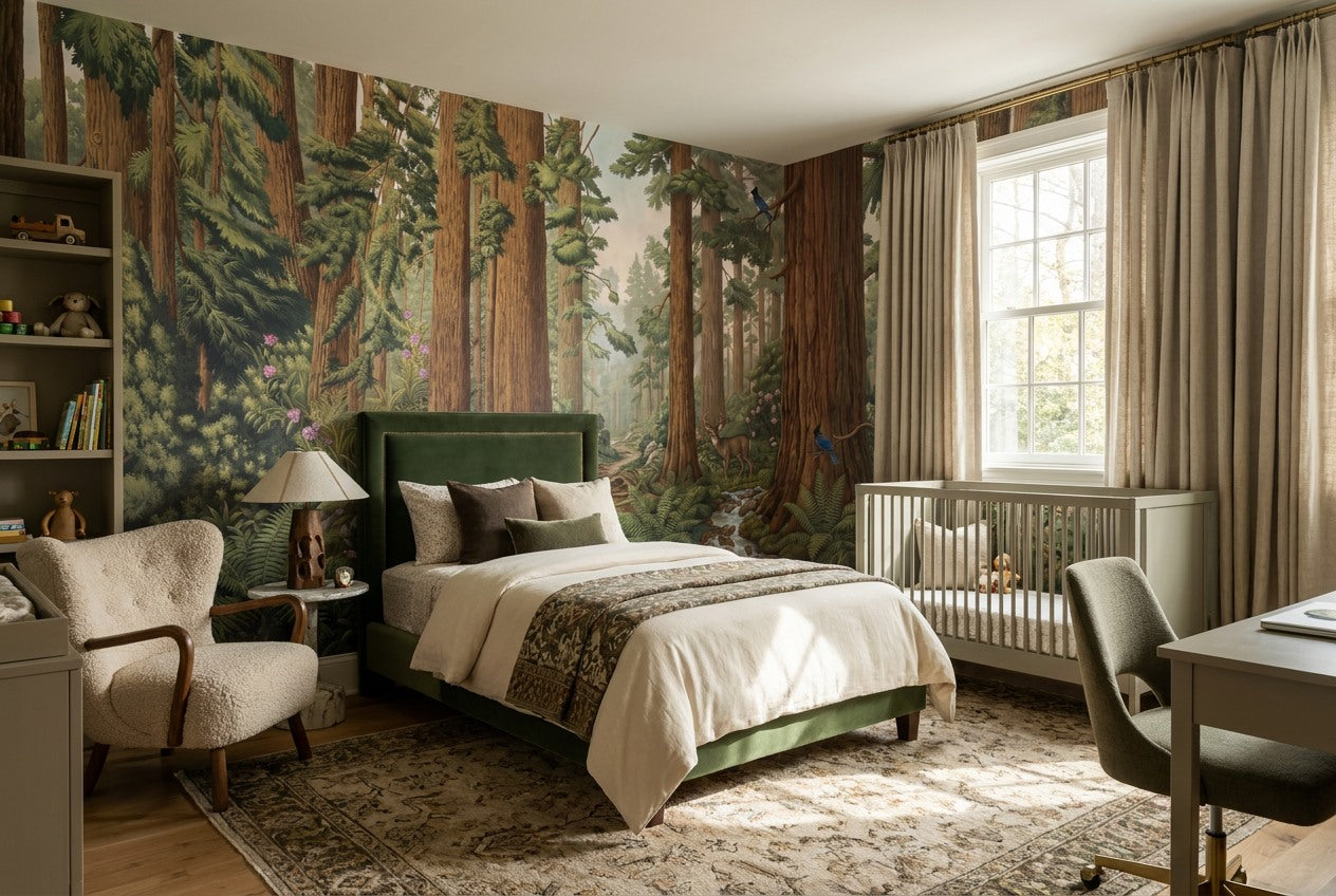 Giant Green Redwood Forest Wallpaper Mural interior scene