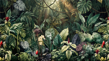 Mossy Foliage Green Jungle Wallpaper Mural interior scene