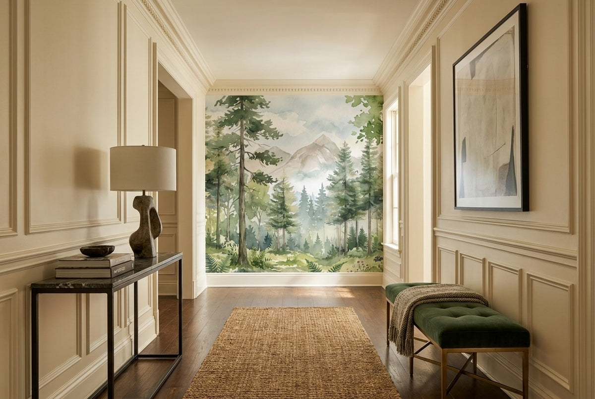 Woodland Forest Green Wallpaper Mural interior scene