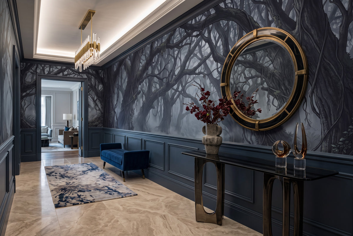 Deep Mist Dark Forest Wallpaper Mural interior scene