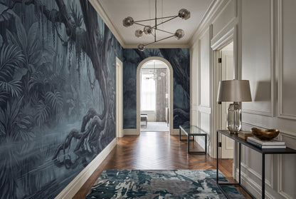 Midnight Teal Dark Forest Wallpaper Mural interior scene