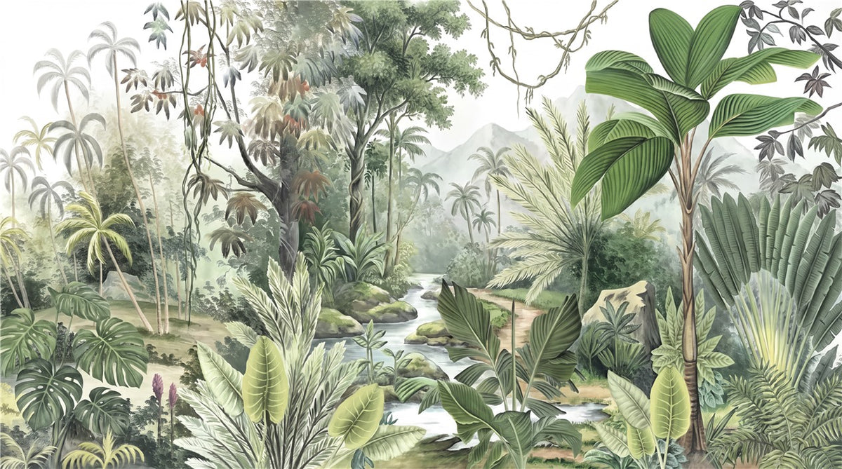 Jade Rainforest Green Jungle Wallpaper Mural interior scene