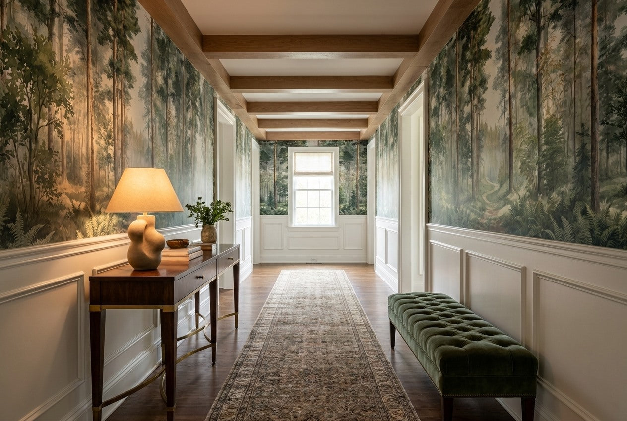 Moss Forest Green Wallpaper Mural interior scene