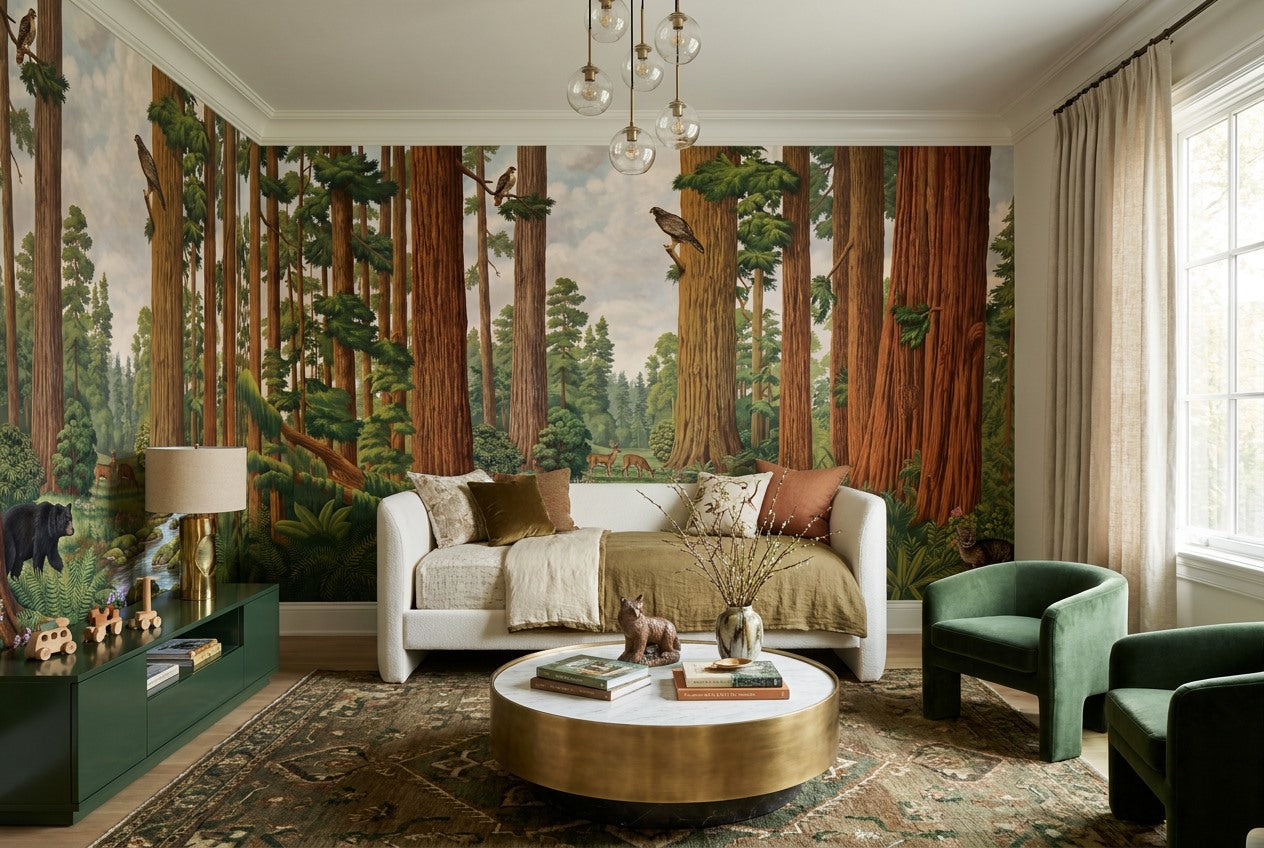 Majestic Brown Redwood Forest Wallpaper Mural interior scene