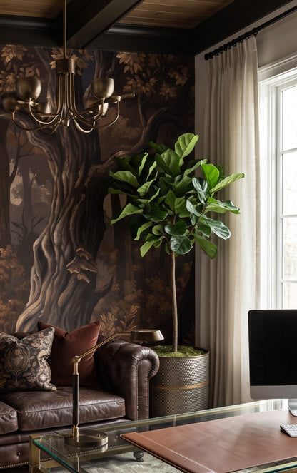 Moody Black Dark Forest Wallpaper Mural interior scene