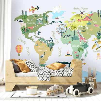 World Map Kids Room Wallpaper in bedroom