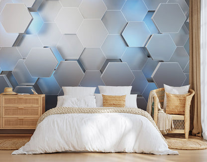 Hexagon Harmony Mural Wallpaper in bedroom