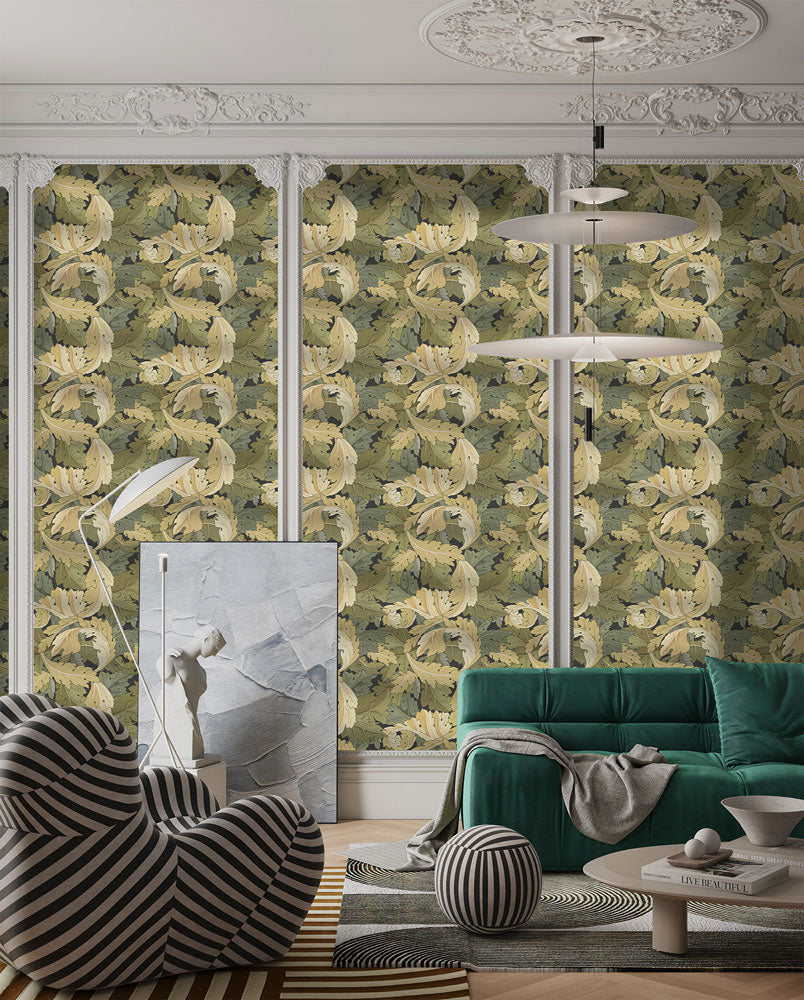 Golden Leaf Harmony Mural Wallpaper in living room