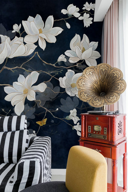 Magnolia Blossom and Butterflies Mural Wallpaper