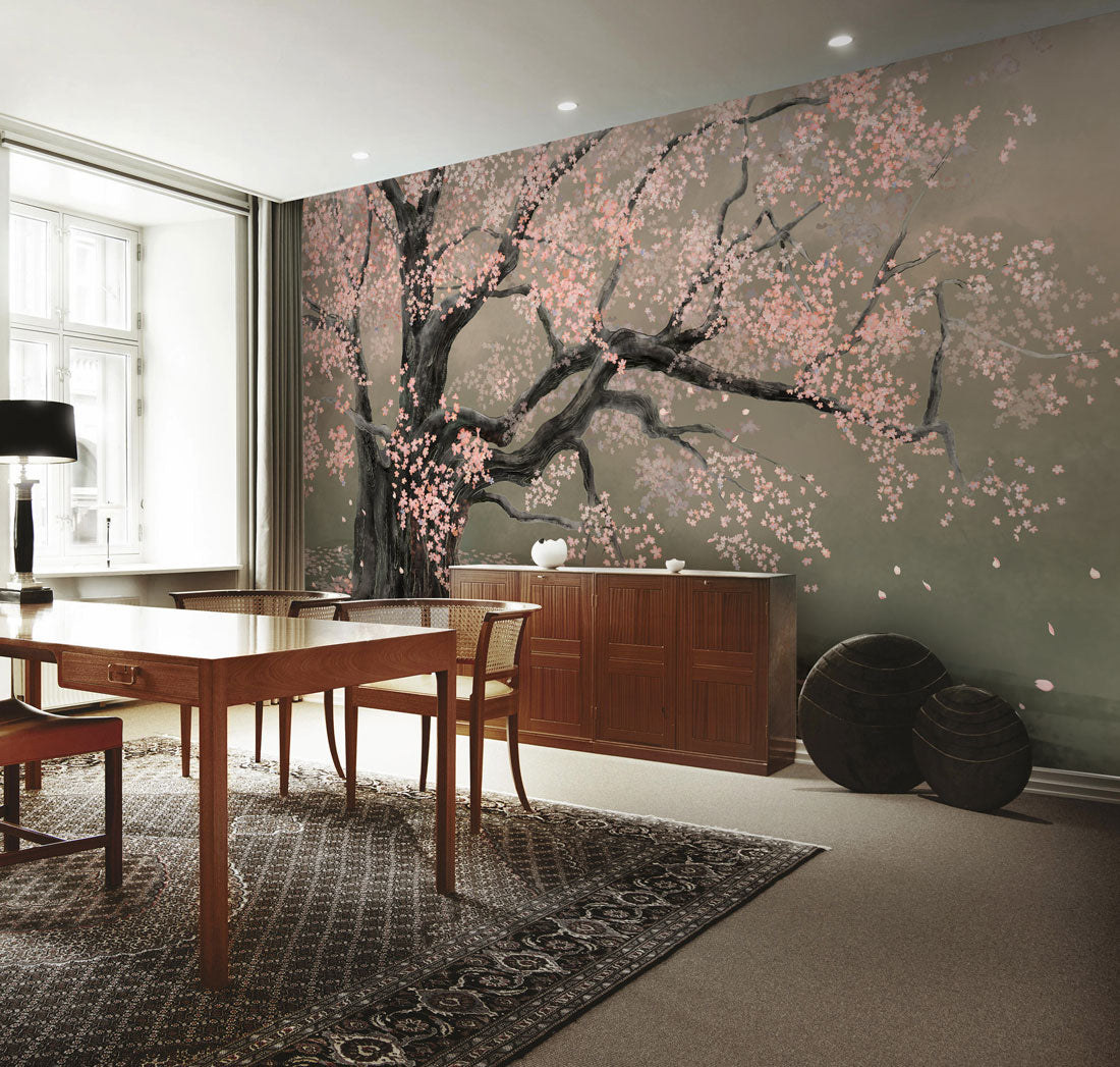 Blossoming Cherry Tree Mural Wallpaper in dining room