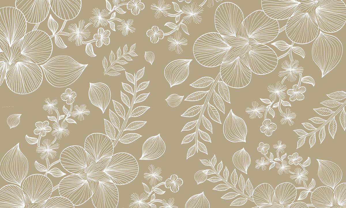 Elegant Beige Botanical Line Art Mural Wallpaper