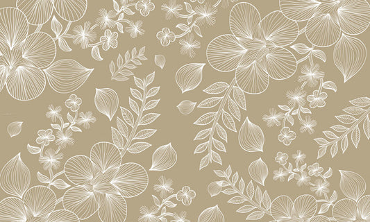 Carta da parati murale elegante in beige con disegno botanico a linee