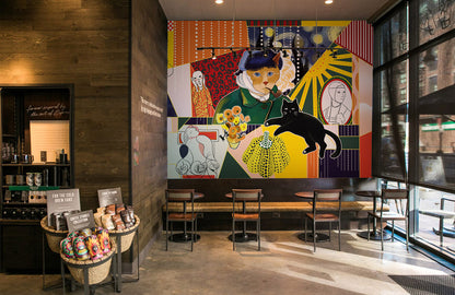 Art Painting Wallpaper Mural in coffee shop