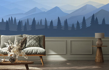 Serene Mountain in Blue Landscape Wall Mural
