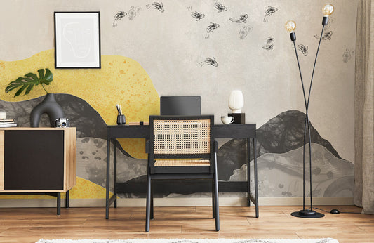 Abstract Artistic Yellow Grey Mural Wallpaper