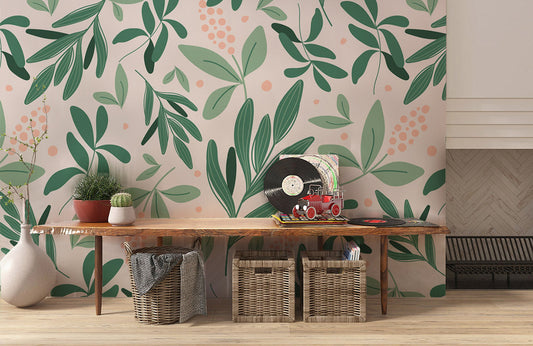 Botanical Leaf Print Modern Mural Wallpaper