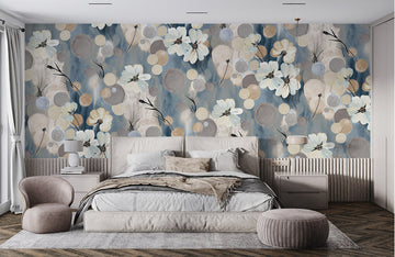 Blue Abstract Floral Botanical Mural Wallpaper