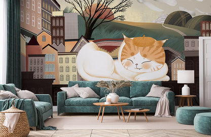 Wildlife Sleeping Cats Room Mural Wall Art