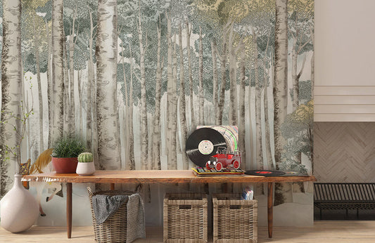 Whimsical Forest Birch Tree Mural Wallpaper