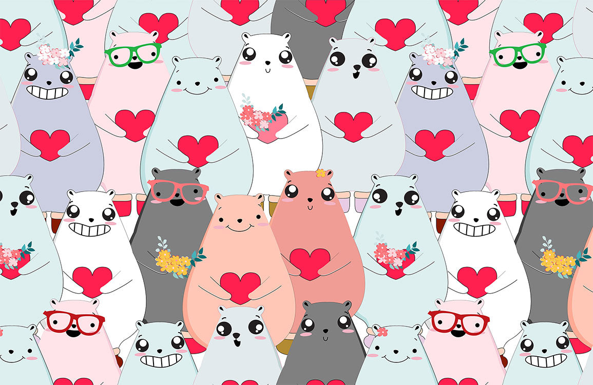 Colorful Whimsical Animal Pattern Mural Wallpaper