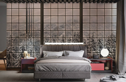 Wallcovering Mural of a Window in a Snowy Forest for Home Decoration