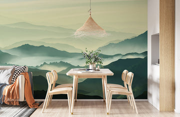 Pano mural paysage de chaîne de montagnes brumeuse