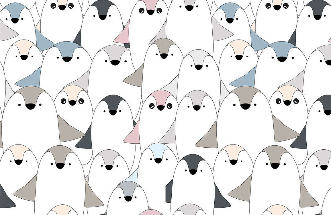 Cute Penguin Pattern Children's Mural Wallpaper