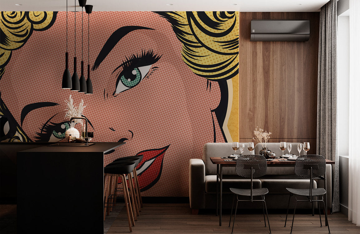 Vintage Pop Art Portrait Mural Wallpaper in dining room