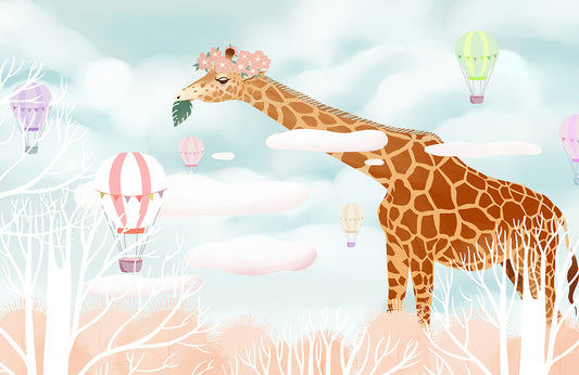 Giraffe & Balloon Wallpaper Mural