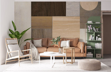 Modern Geometric Wooden Panel Mural Wallpaper
