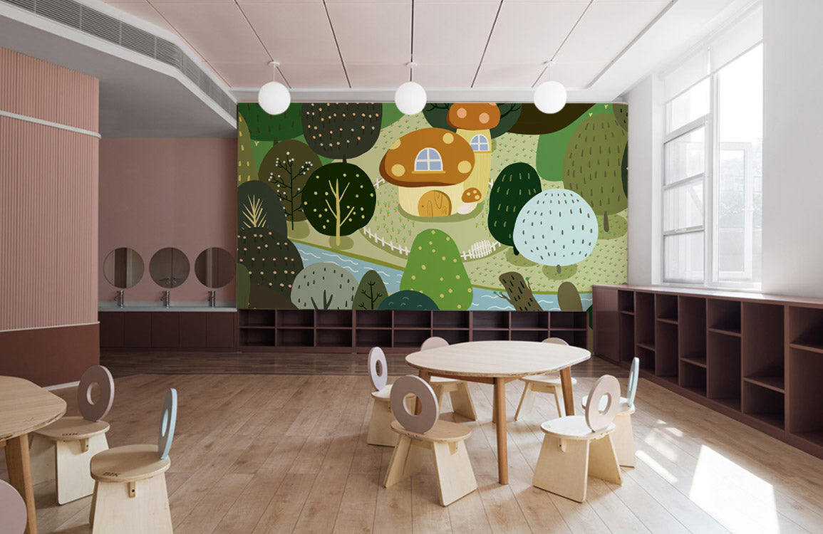 Home Decoration Featuring a Cartoon Forest Scene Wallpaper Mural