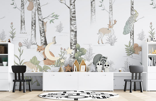 Enchanted Forest Animal Nursery Mural Wallpaper