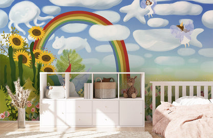 Wallpaper mural with Elves Gardening Flowers for Use as Home Decoration