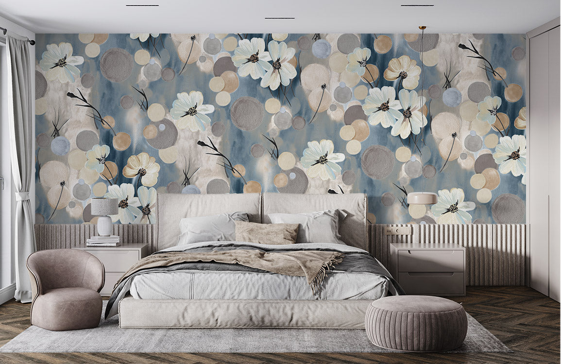 Peach Watercolor Flowers Wallpaper Mural for Interior Design of Your Home
