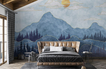 Sunset Mountain Landscape Bedroom Mural Wallpaper