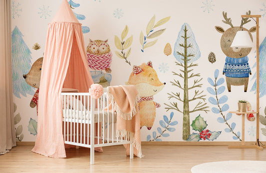 Whimsical Forest Animal Nursery Wall Mural Wallpaper