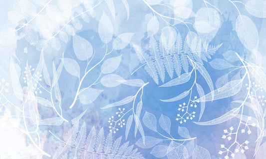 Elegant Blue Botanical Leaf Mural Wallpaper