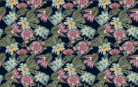 Vintage Botanical Navy Floral Mural Wallpaper