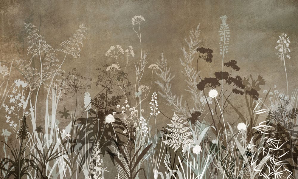 Neutral Botanical Silhouette Mural Wallpaper