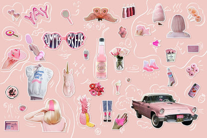 Stickers Wallpaper Mural for Home Decoration in Fashion with Pink Stickers
