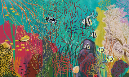 Wallpaper mural for home decoration featuring a green ocean ground scene.