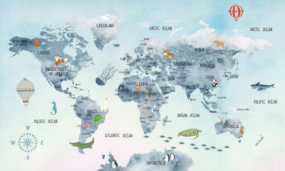 Colorful World Map Kids Wallpaper