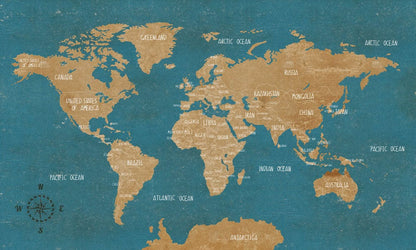 Home Decoration Featuring a Retro Turquoise Map Wallpaper Mural