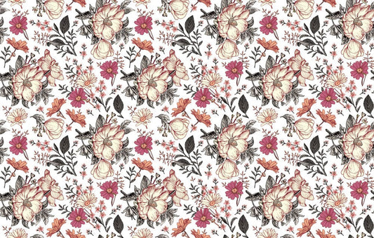 Wallpaper mural for the home decorated with shredded pink daisies.