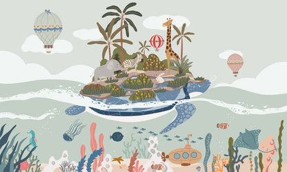 Wallpaper mural featuring a Turtle Island Scene for Use in Decorating a Room