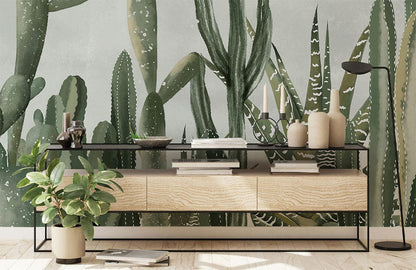 The Wallcovering in the Hallway, which is a Watercolor Cactus Mural, Serves as the Decoration