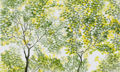 Home Decoration Wallpaper Mural Featuring a Watercolor Painting of Spring Trees